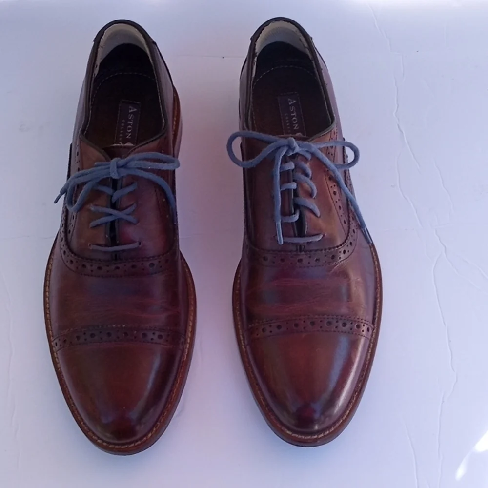 Aston Grey Men's leather Oxfords, 9.5,  Burgundy Brown, Pre-owned